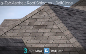 railclone 3ds max asphalt roof shingles grey light preview